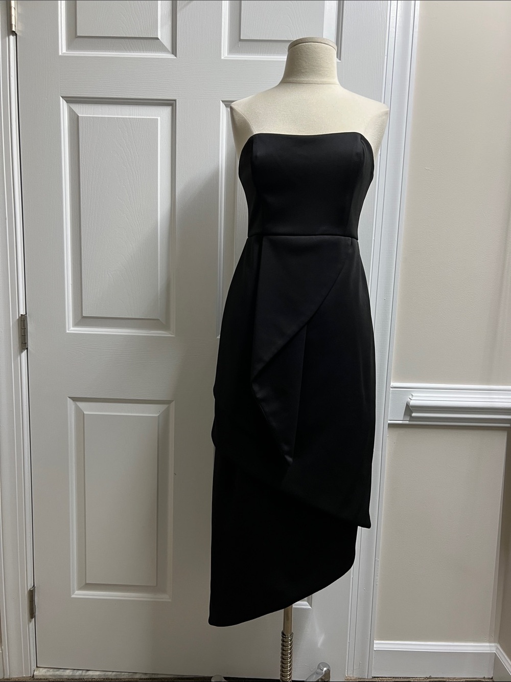 Fame and Partners Black Strapless Draped low high Dress size 6